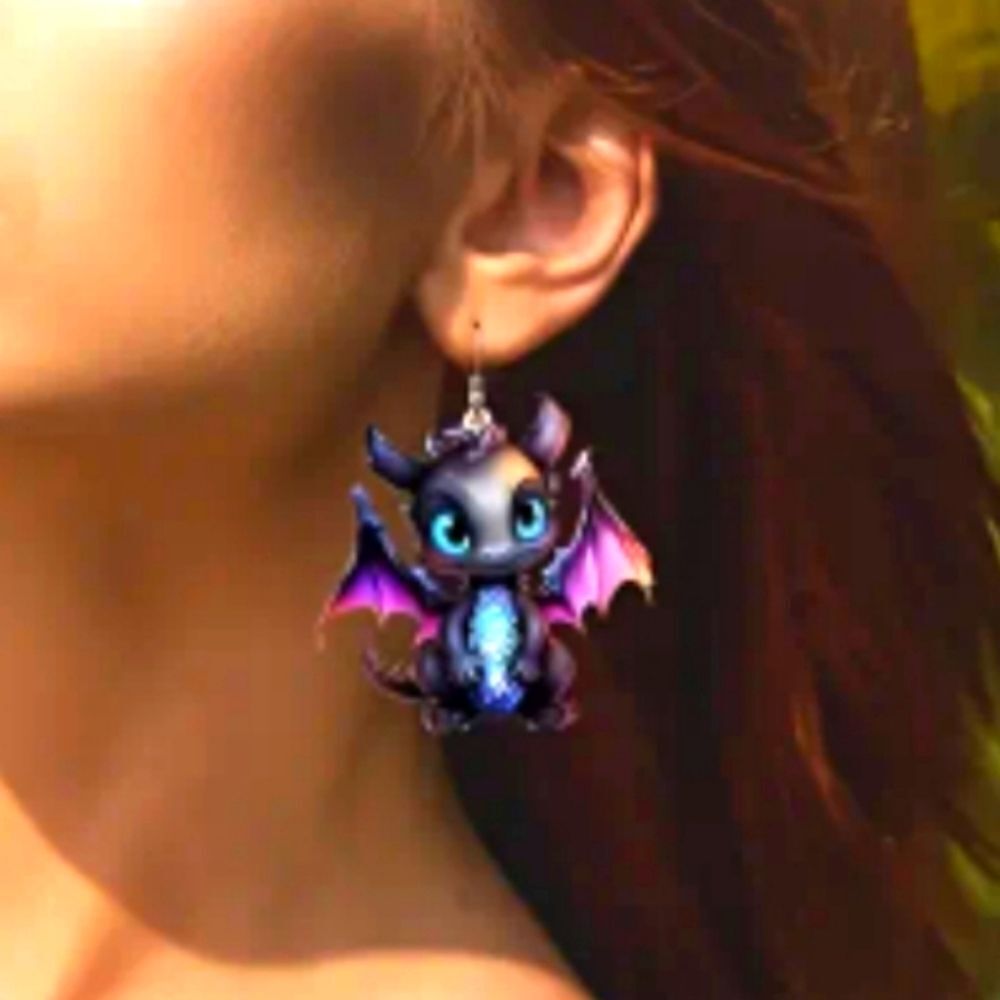 Hand crafted Bat Character Dangle Earrings - Picture 4 of 5